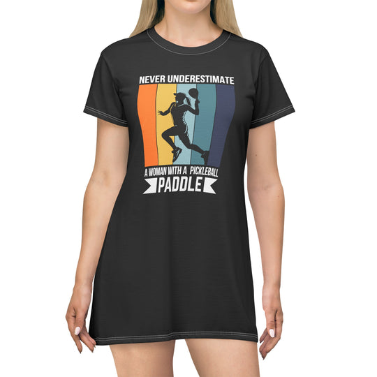 Woman With A Pickleball Paddle T-Shirt Dress (AOP)