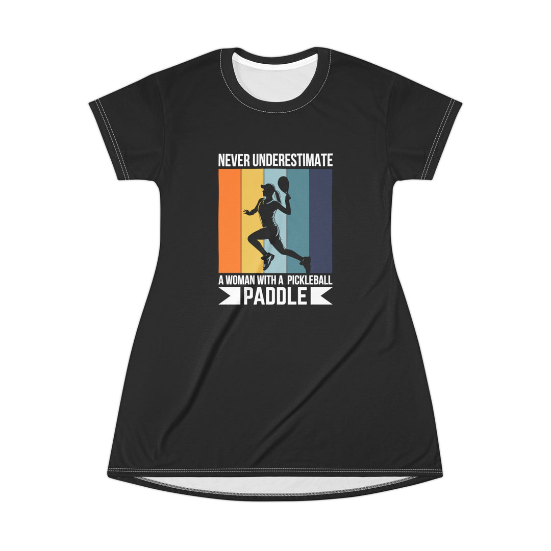 Woman With A Pickleball Paddle T-Shirt Dress (AOP)