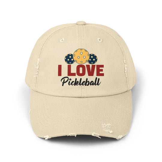 I Love Pickleball Unisex Distressed Cap