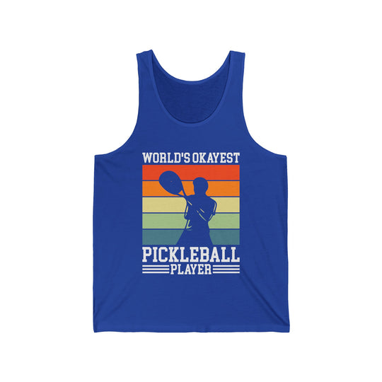 World's Okayest Pickleball Player Unisex Jersey Tank