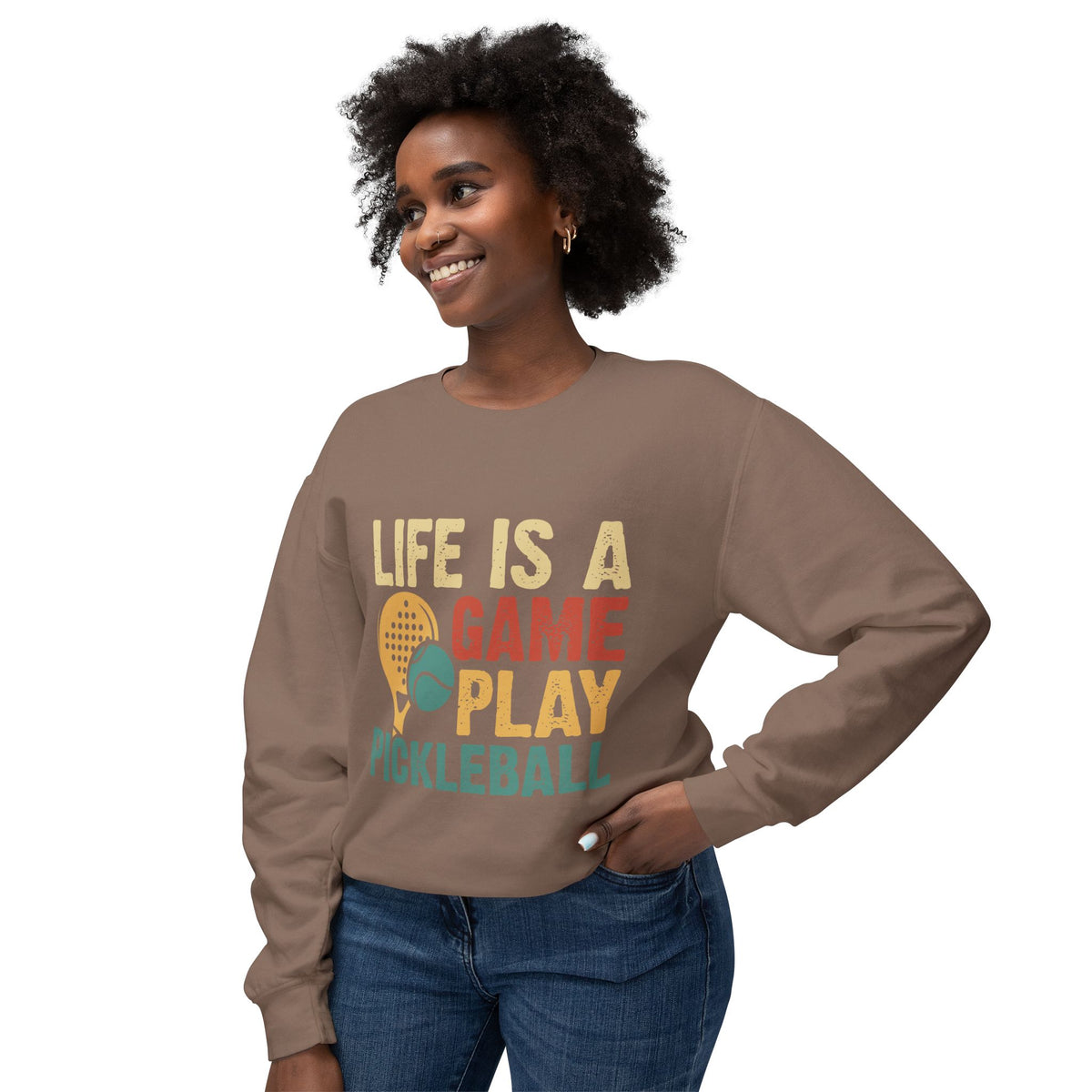 'Life is a Game Play Pickleball' Unisex Lightweight Crewneck Sweatshirt