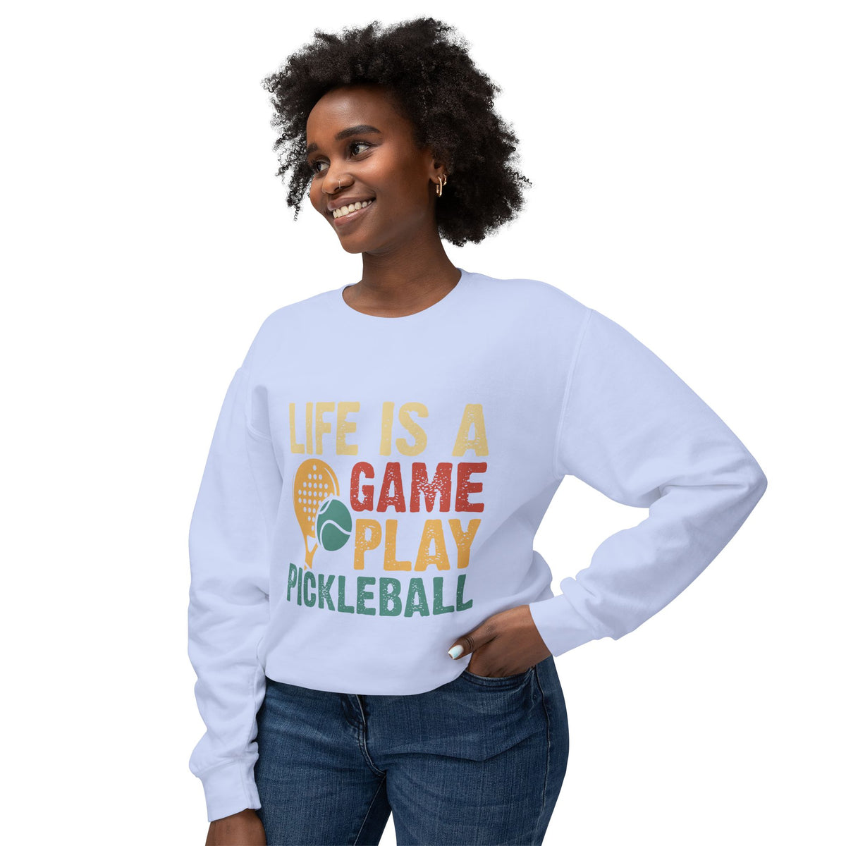 'Life is a Game Play Pickleball' Unisex Lightweight Crewneck Sweatshirt