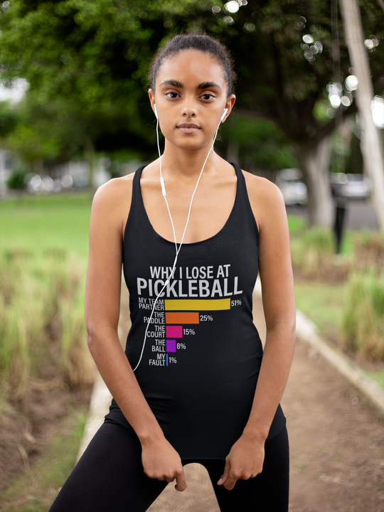 Why I Lose At Pickleball Bella Women's Racerback Crop Tank